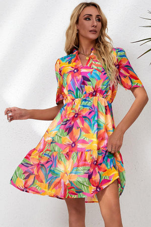 Bold And Bright Short Sleeve Floral Mini Dress - MXSTUDIO.COM