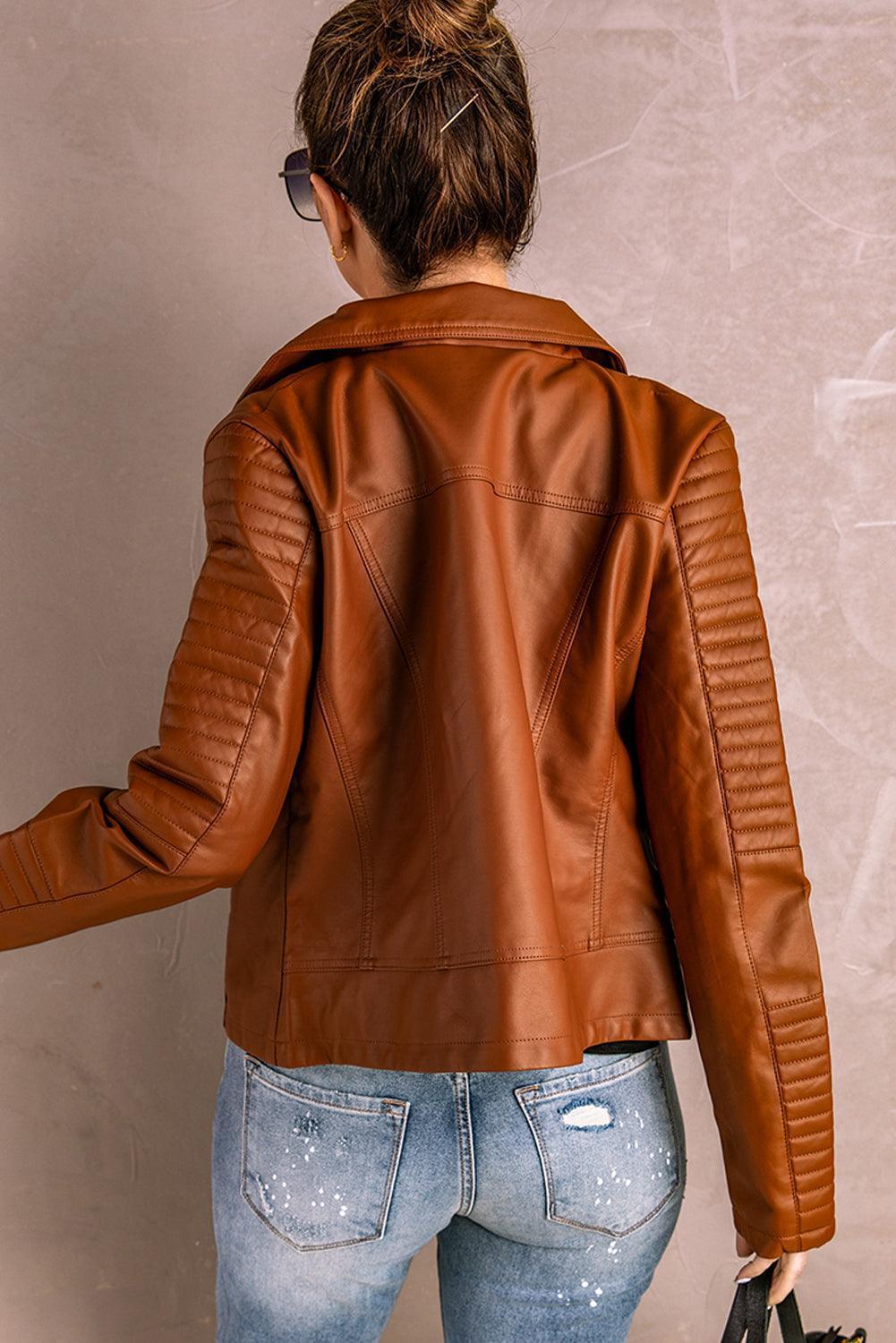 Bold Brown Faux Leather Jacket - MXSTUDIO.COM