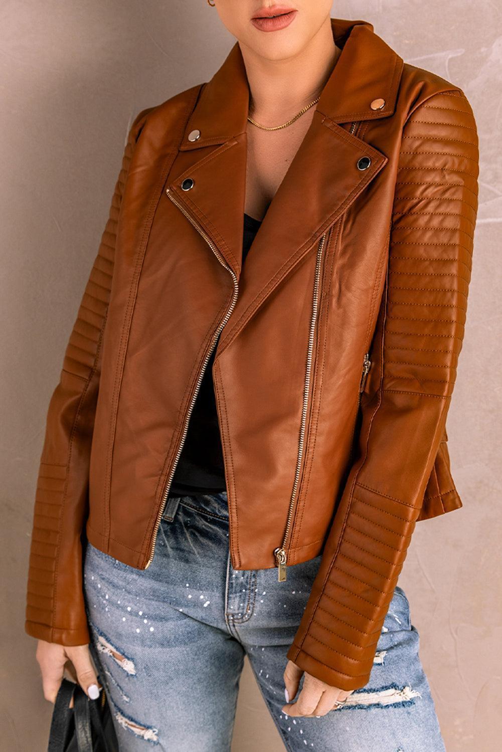 Bold Brown Faux Leather Jacket - MXSTUDIO.COM