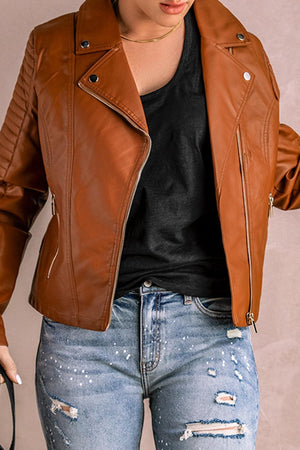 Bold Brown Faux Leather Jacket - MXSTUDIO.COM