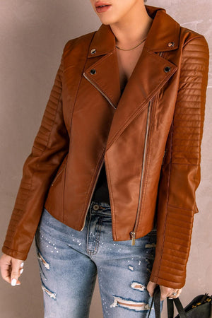 Bold Brown Faux Leather Jacket - MXSTUDIO.COM