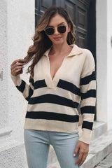Bold and Warm Collared Striped Sweater - MXSTUDIO.COM