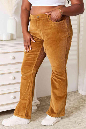 Bootcut Design Mid Rise Plus Size Corduroy Pants - MXSTUDIO.COM