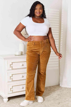 Bootcut Design Mid Rise Plus Size Corduroy Pants - MXSTUDIO.COM