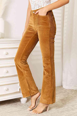 Bootcut Design Mid Rise Plus Size Corduroy Pants - MXSTUDIO.COM