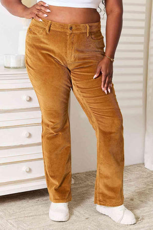 Bootcut Design Mid Rise Plus Size Corduroy Pants - MXSTUDIO.COM