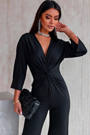 Boss Lady Straight Leg Plunge Jumpsuit - MXSTUDIO.COM - Stylish Womens Clothing