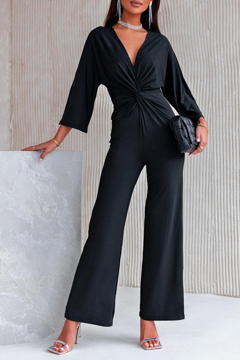 Boss Lady Straight Leg Plunge Jumpsuit - MXSTUDIO.COM - Stylish Womens Clothing