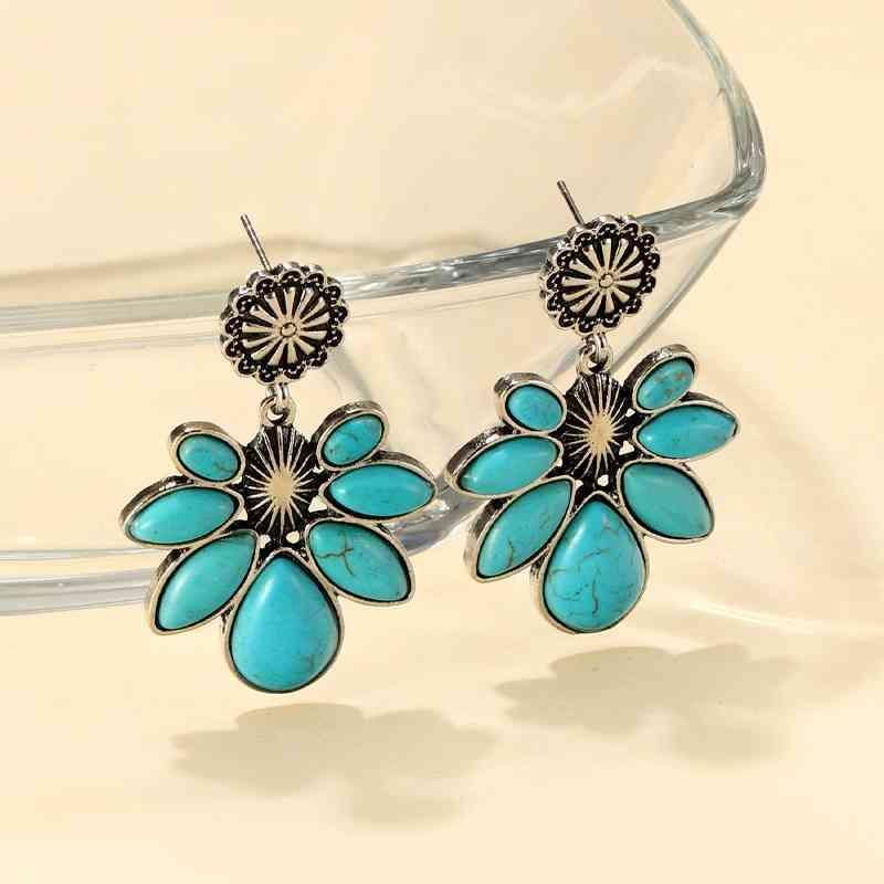 Botanical Beauties Artificial Turquoise Flower Earrings-MXSTUDIO.COM