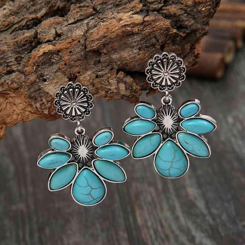 Botanical Beauties Artificial Turquoise Flower Earrings-MXSTUDIO.COM