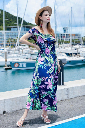 Botanical Charm Off Shoulder Ruffle Maxi Dress - MXSTUDIO.COM