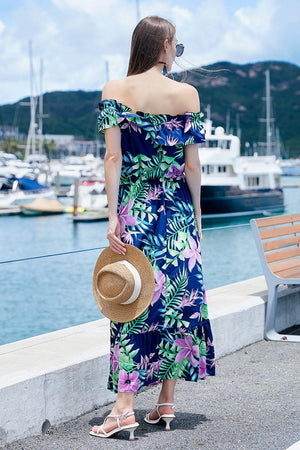 Botanical Charm Off Shoulder Ruffle Maxi Dress - MXSTUDIO.COM