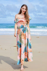 Botanical Charm Off Shoulder Ruffle Maxi Dress - MXSTUDIO.COM