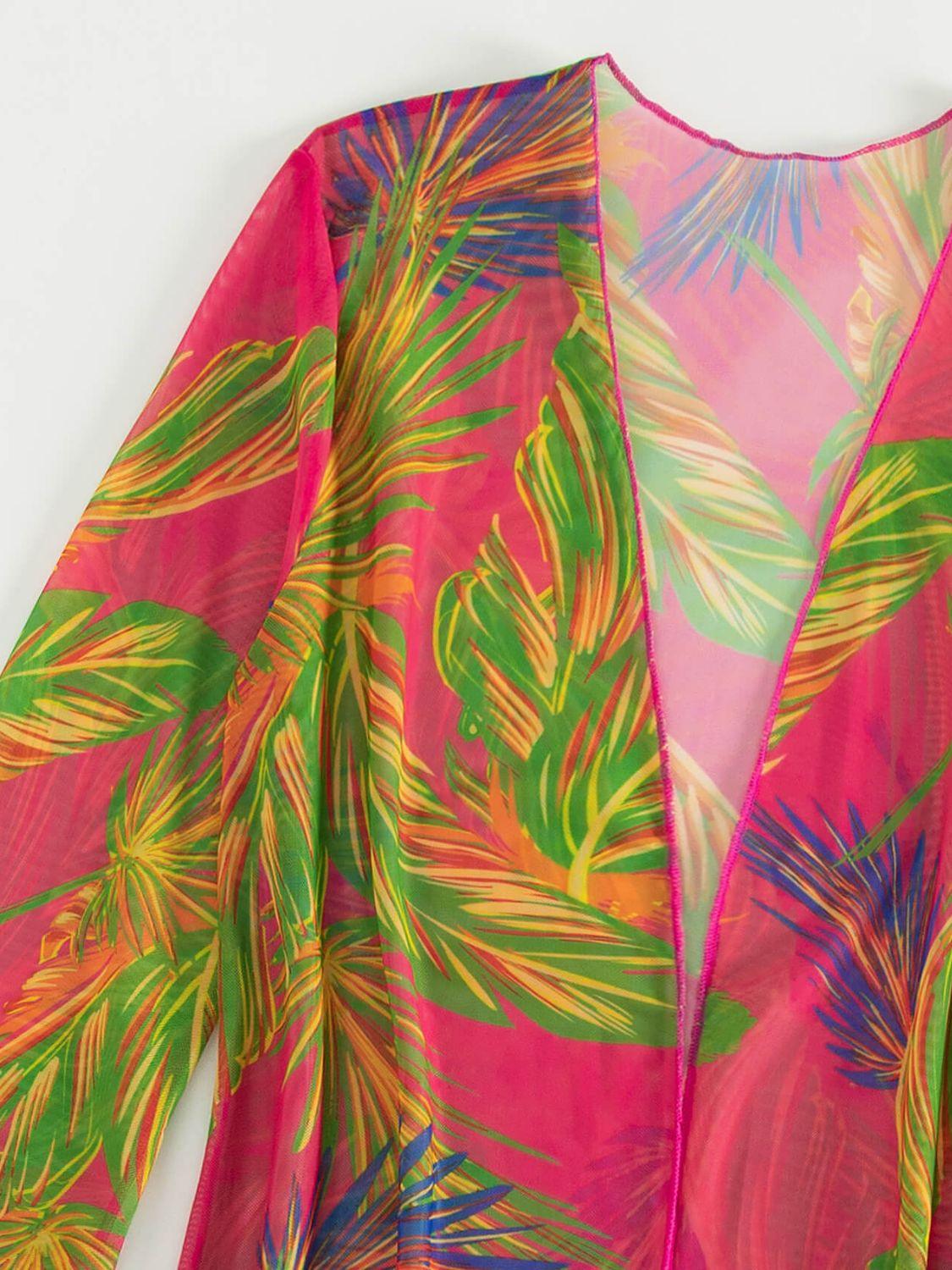 a pink and green tropical print jacket