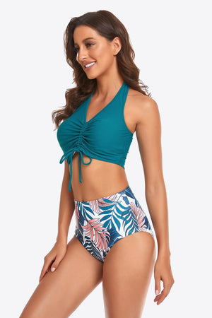 Botanical Print Bottom Halter Top Bikini Set - MXSTUDIO.COM