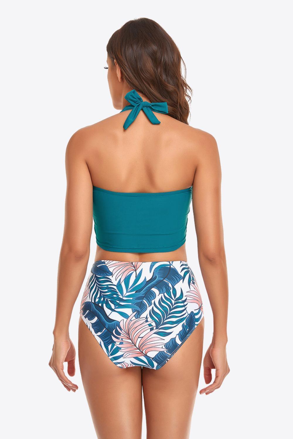 Botanical Print Bottom Halter Top Bikini Set - MXSTUDIO.COM