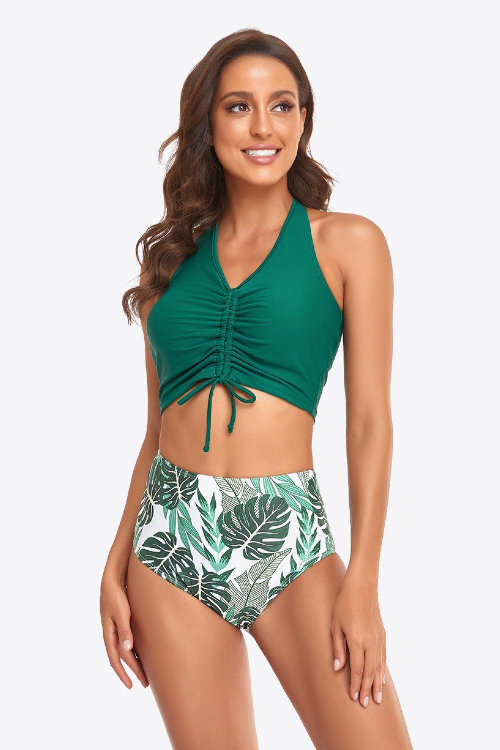 Botanical Print Bottom Halter Top Bikini Set - MXSTUDIO.COM