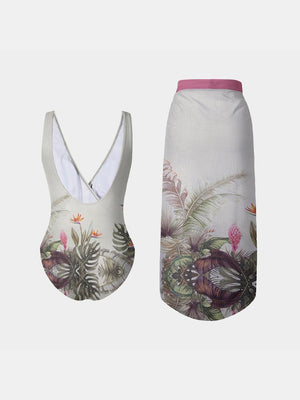 a women's sports bra with a tropical print