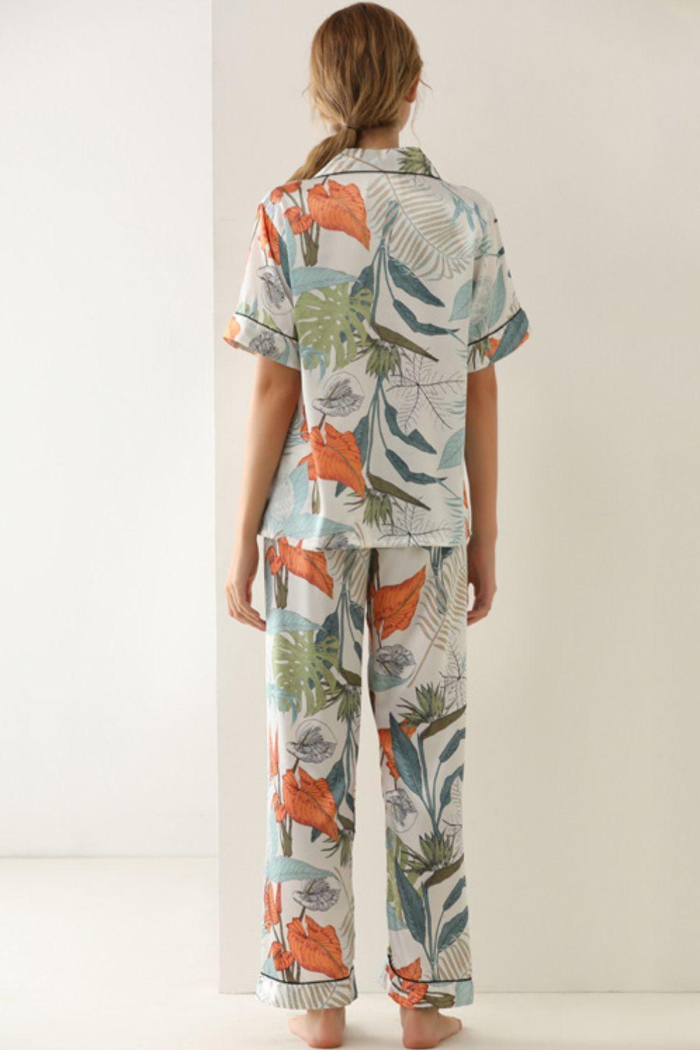 Botanical Serenity Satin Shirt And Pants Pajama Set - MXSTUDIO.COM