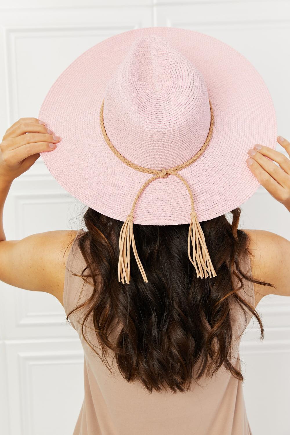 Braided Belt Carnation Pink Straw Hat - MXSTUDIO.COM