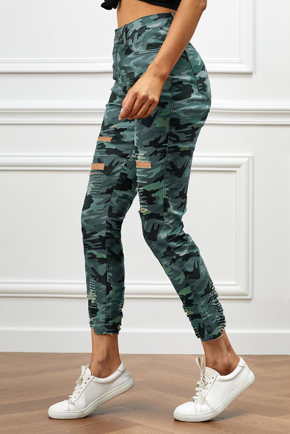 Brave Camouflage Distressed High Rise Skinny Jeans - MXSTUDIO.COM