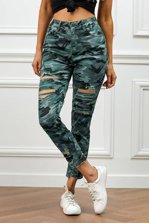 Brave Camouflage Distressed High Rise Skinny Jeans - MXSTUDIO.COM