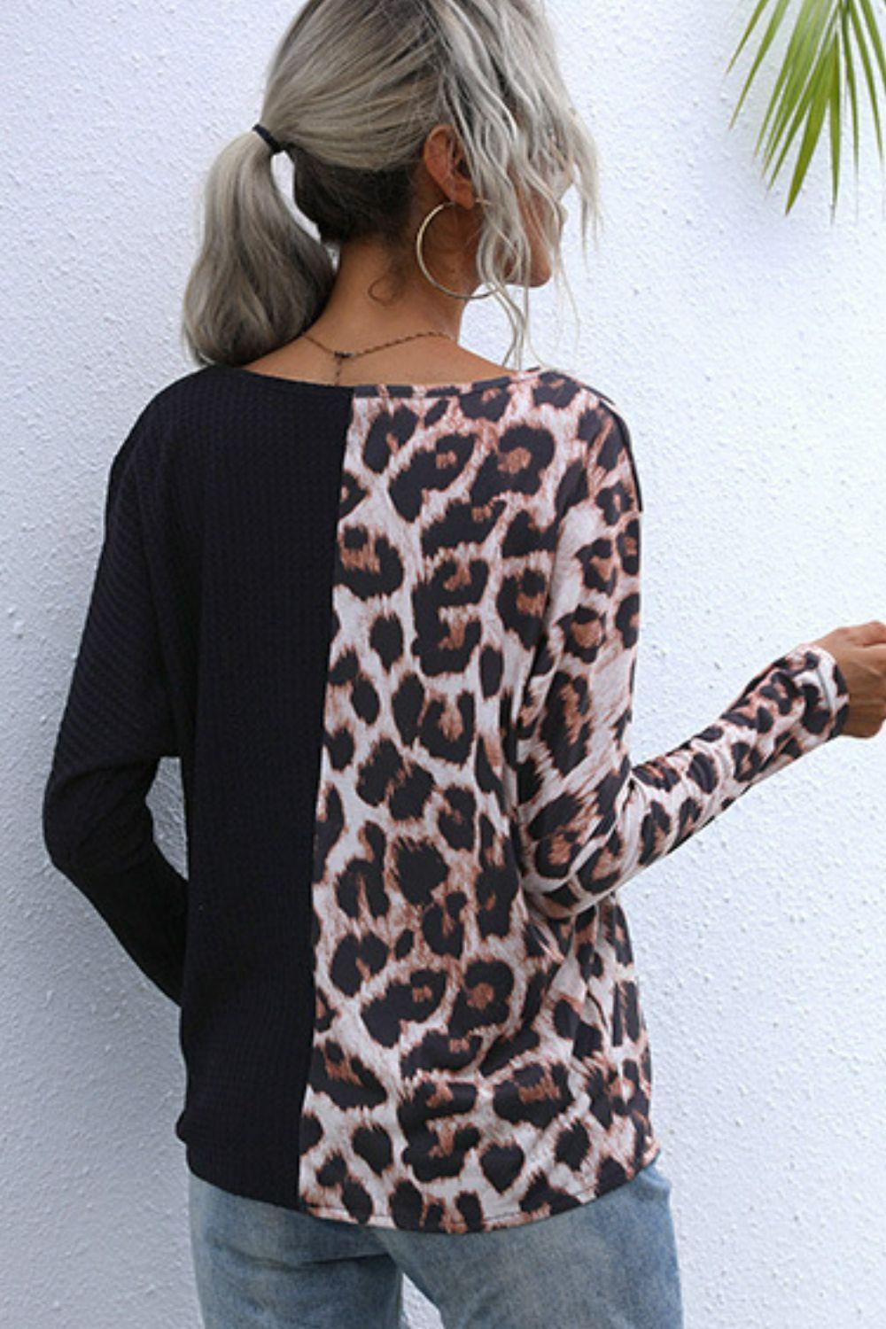 Brave Leopard V-Neck Long Sleeve Top - MXSTUDIO.COM