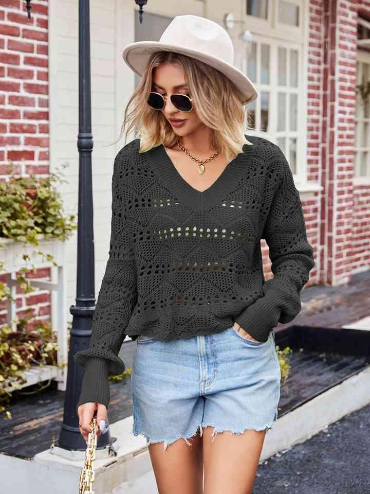 Breathable Comfort V-Neck Open Knit Sweater - MXSTUDIO.COM