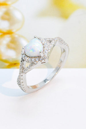 Breathtaking Crisscross Band Opal Heart Ring - MXSTUDIO.COM