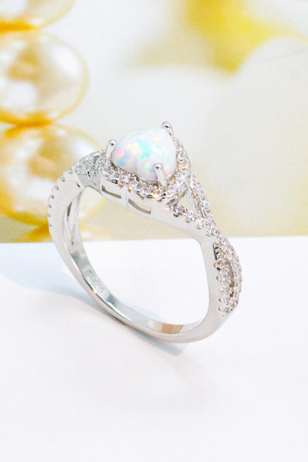 Breathtaking Crisscross Band Opal Heart Ring - MXSTUDIO.COM