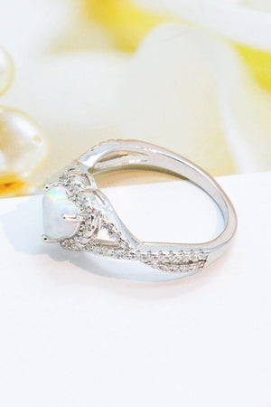 Breathtaking Crisscross Band Opal Heart Ring - MXSTUDIO.COM