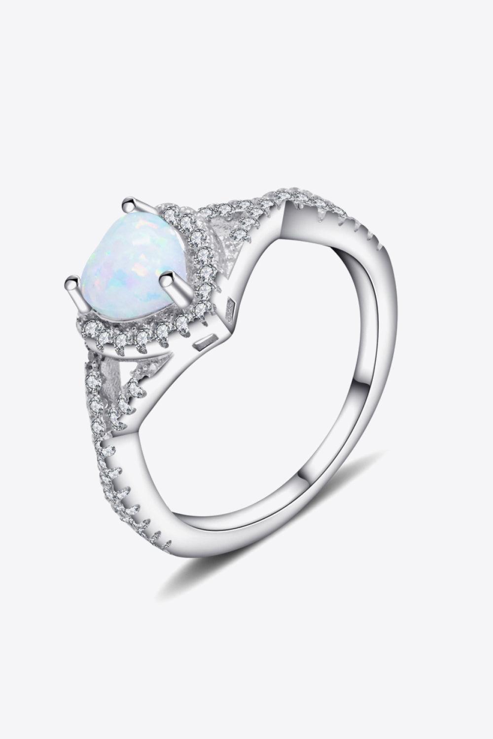 Breathtaking Crisscross Band Opal Heart Ring - MXSTUDIO.COM