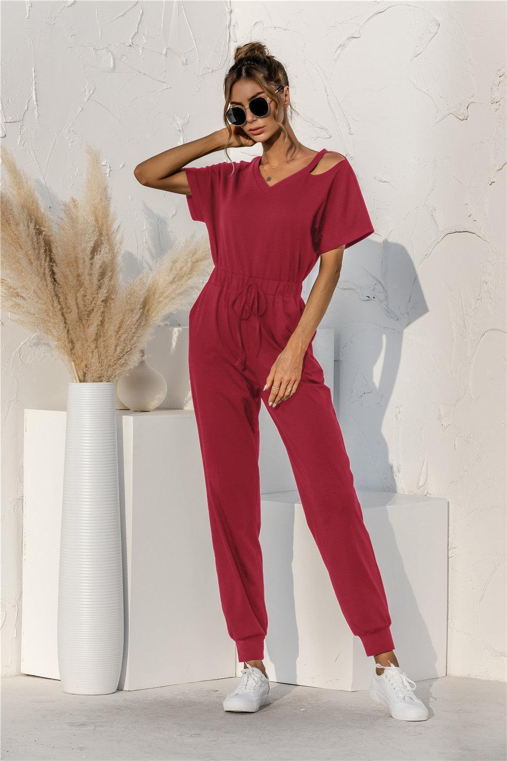 Breathtaking Drawstring Waist Cut Out Jumpsuit - MXSTUDIO.COM