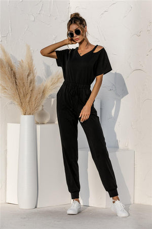 Breathtaking Drawstring Waist Cut Out Jumpsuit - MXSTUDIO.COM