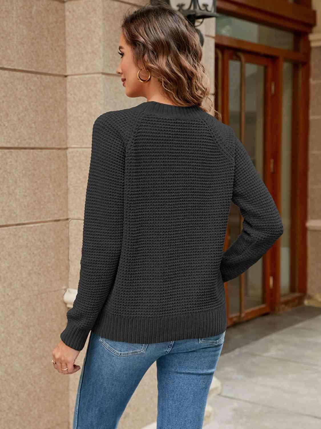 Breezy Chic Crew Neck Raglan Sleeve Sweater-MXSTUDIO.COM