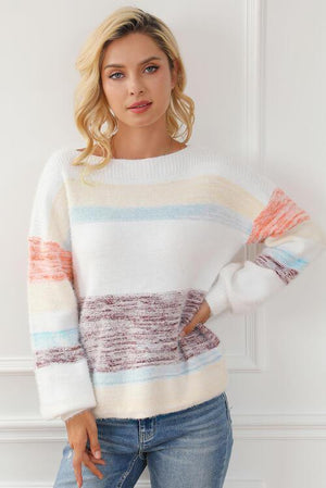 Breezy Chic Striped Long Sleeve Sweater-MXSTUDIO.COM