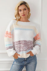 Breezy Chic Striped Long Sleeve Sweater-MXSTUDIO.COM