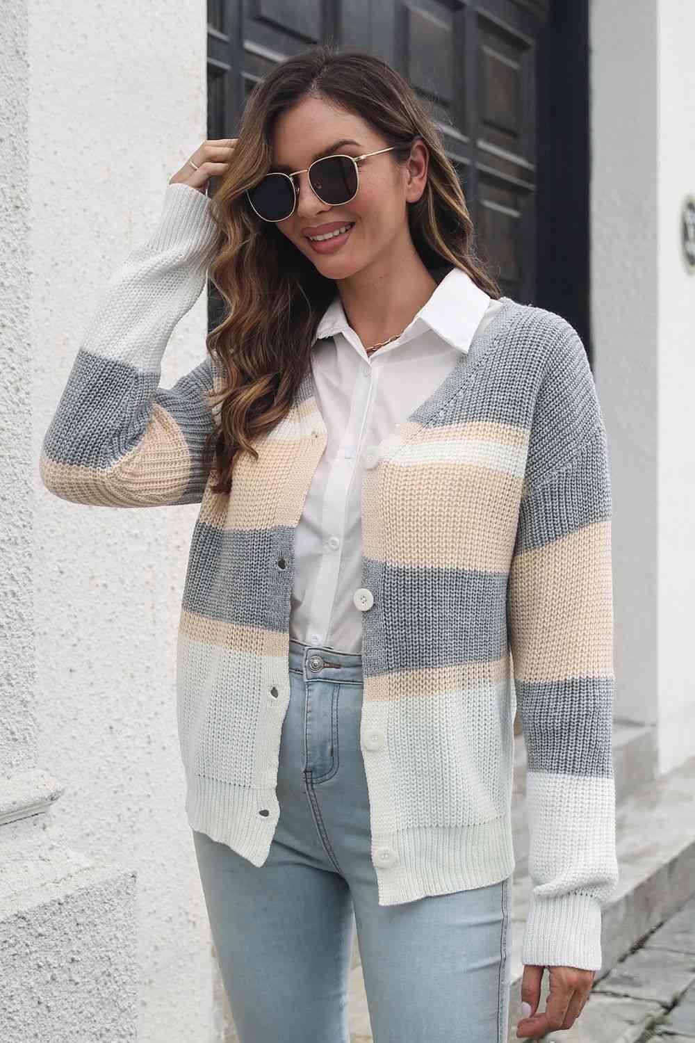 Breezy Day Cover Striped Button Cardigan - MXSTUDIO.COM