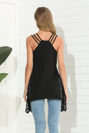 Breezy Strappy Printed Womens Black Tank Top - MXSTUDIO.COM