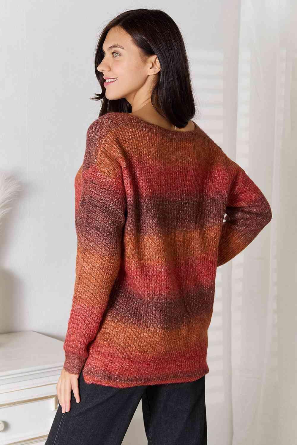 Brick Red Gradient Women's Drop Shoulder Sweater - MXSTUDIO.COM