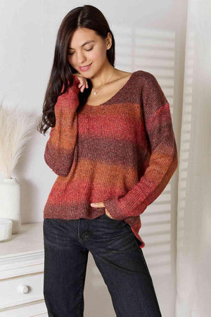 Brick Red Gradient Women's Drop Shoulder Sweater - MXSTUDIO.COM