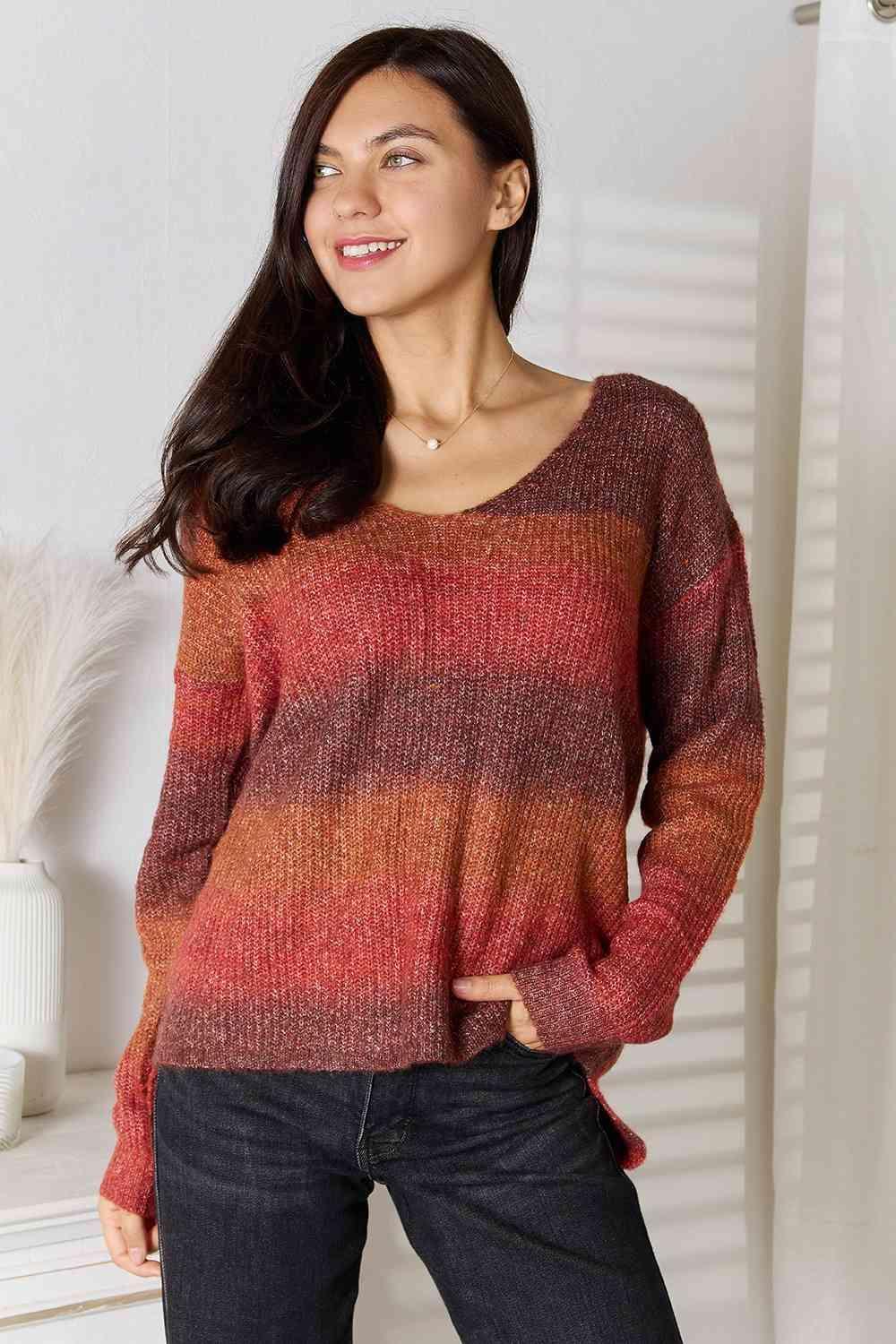 Brick Red Gradient Women's Drop Shoulder Sweater - MXSTUDIO.COM