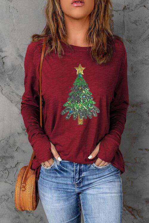 Brighten Up Sequin Christmas Tree Sweatshirt-MXSTUDIO.COM