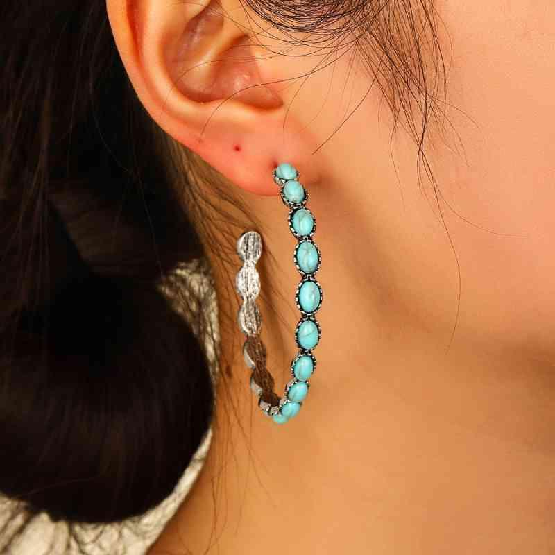 Bring Glamour Artificial Turquoise C-Hoop Earrings-MXSTUDIO.COM