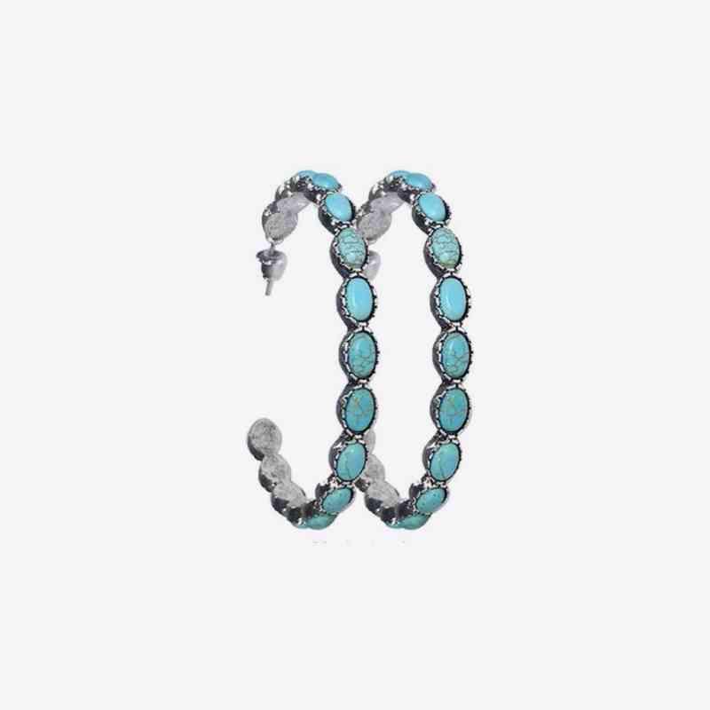 Bring Glamour Artificial Turquoise C-Hoop Earrings-MXSTUDIO.COM