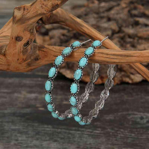 Bring Glamour Artificial Turquoise C-Hoop Earrings-MXSTUDIO.COM