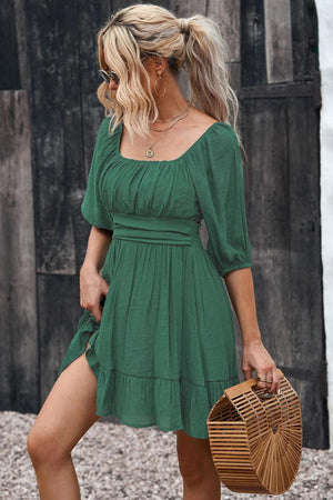 Bubbly Tie-Back Square Neck Mini Dress - MXSTUDIO.COM