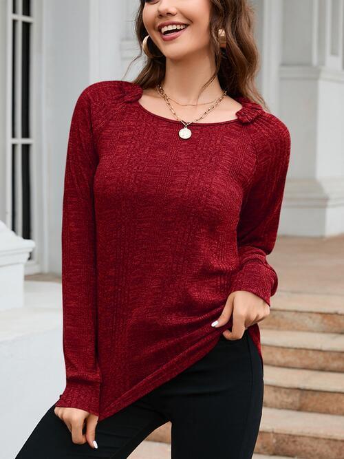 Bubbly Warmth Textured Long Sleeve Knit Top-MXSTUDIO.COM