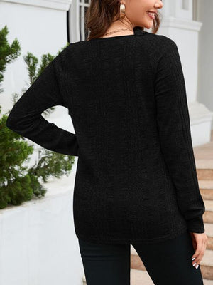 Bubbly Warmth Textured Long Sleeve Knit Top-MXSTUDIO.COM