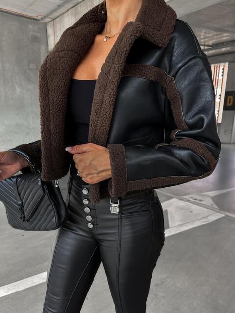 Buckle Closure Fleece Lined Leather Jacket-MXSTUDIO.COM